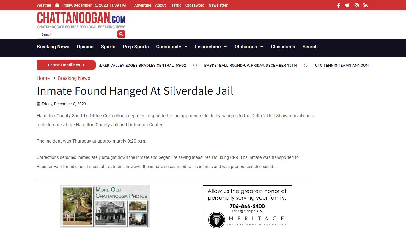Inmate Found Hanged At Silverdale Jail - Chattanoogan.com